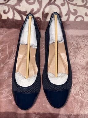 Alfani Navy Quilted Ballet Flats with Patent Cap Toe